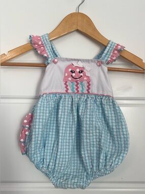 Stellybelly Size 18 Months Vintage-Style Pink & Blue Jellyfish Bubble Romper